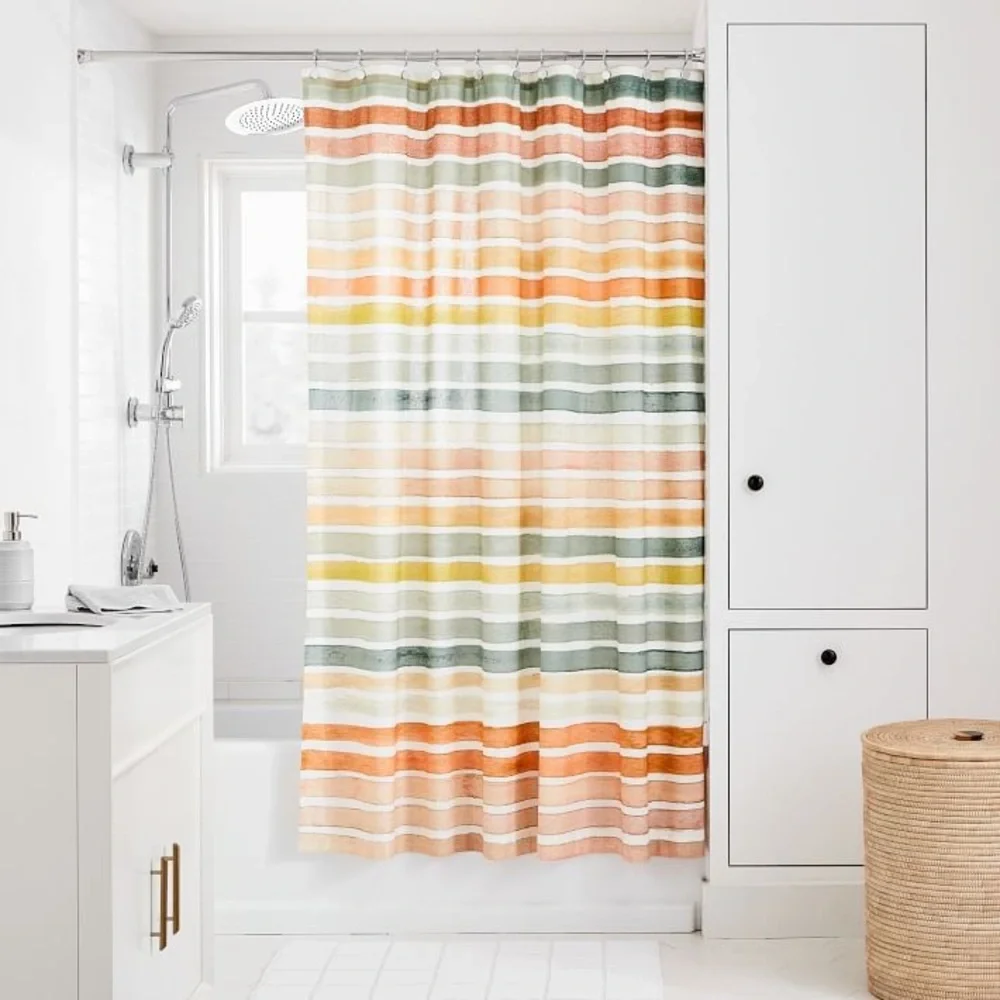 New West Elm Watercolor 100% cotton shower curtain 72”x74”